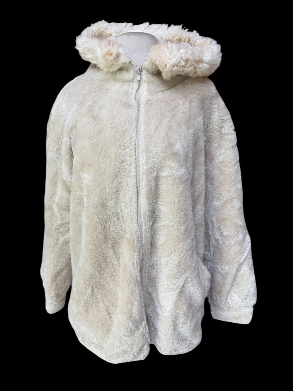 1990s Gallery Lined Oversized Thick Ultra-Soft Faux Fur Plush Full Zip Hooded Co